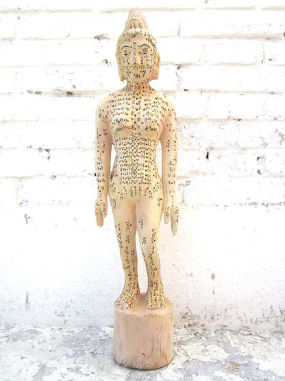 CHINA 1920 Medizin Akupunktur Ausbildung Skulptur des weiblichen Körpers Holz