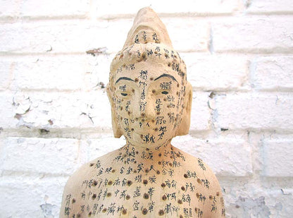 CHINA 1920 Medizin Akupunktur Ausbildung Skulptur des weiblichen Körpers Holz