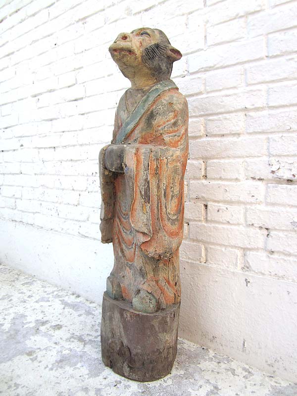 Skulptur Affe Tierzeichen chinesische Astrologie 1920 Pappelholz bemalt