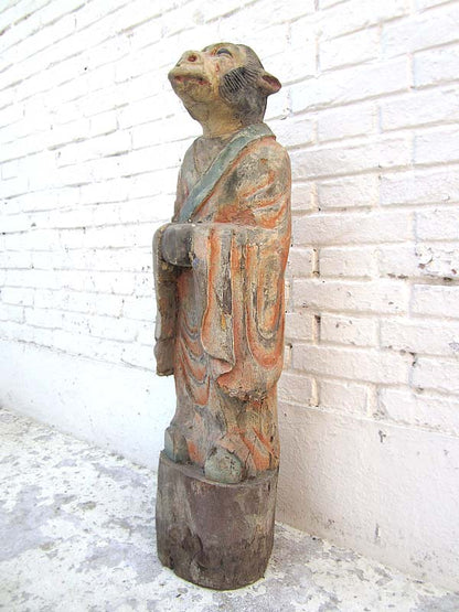 Skulptur Affe Tierzeichen chinesische Astrologie 1920 Pappelholz bemalt