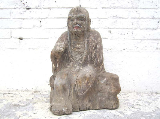 Mönch im Gespräch sitzend Statue Figur Skulptur Pappelholz China 1910