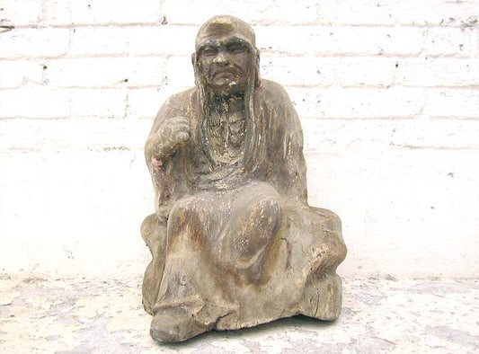 Mönch in Meditation sitzend Statue Figur Skulptur Pappelholz China 1910
