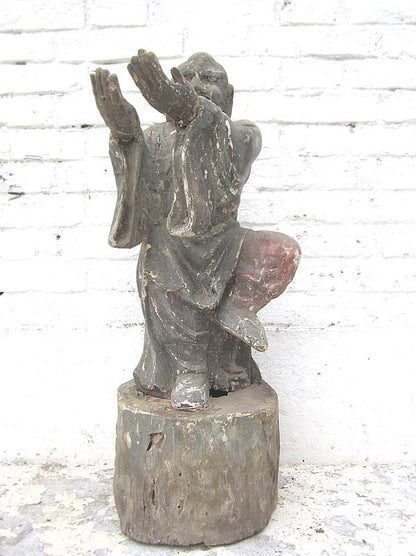 China vor 1920 Skulptur Tänzer auf Sockel buddhistisch Pappel bemalt von Luxury Park