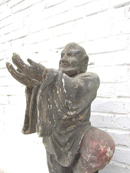 China vor 1920 Skulptur Tänzer auf Sockel buddhistisch Pappel bemalt von Luxury Park