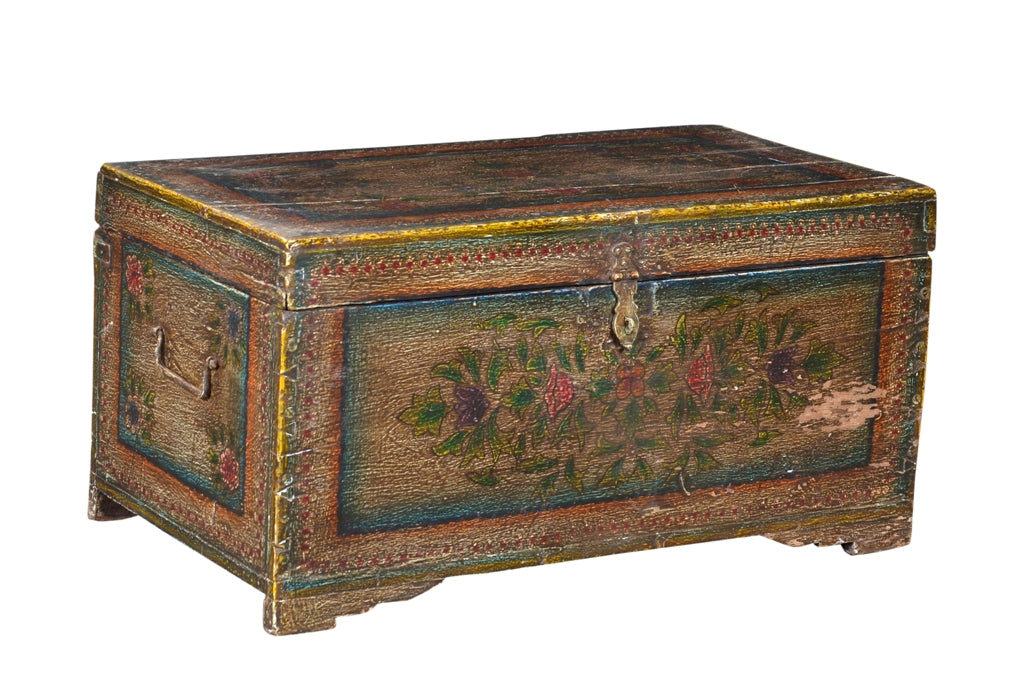 Indien 1940 flache Hochzeitstruhe Truhe Kassettenfront Rajasthan