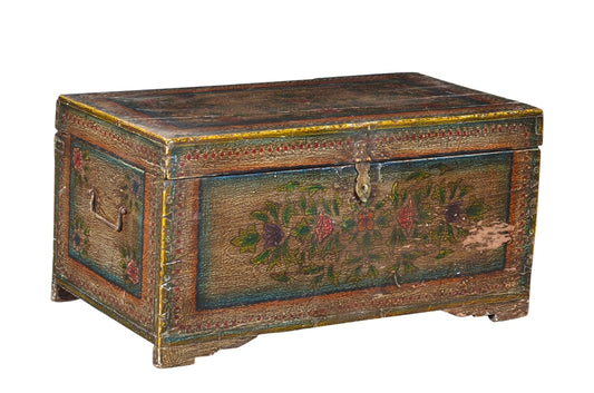Indien 1940 flache Hochzeitstruhe Truhe Kassettenfront Rajasthan