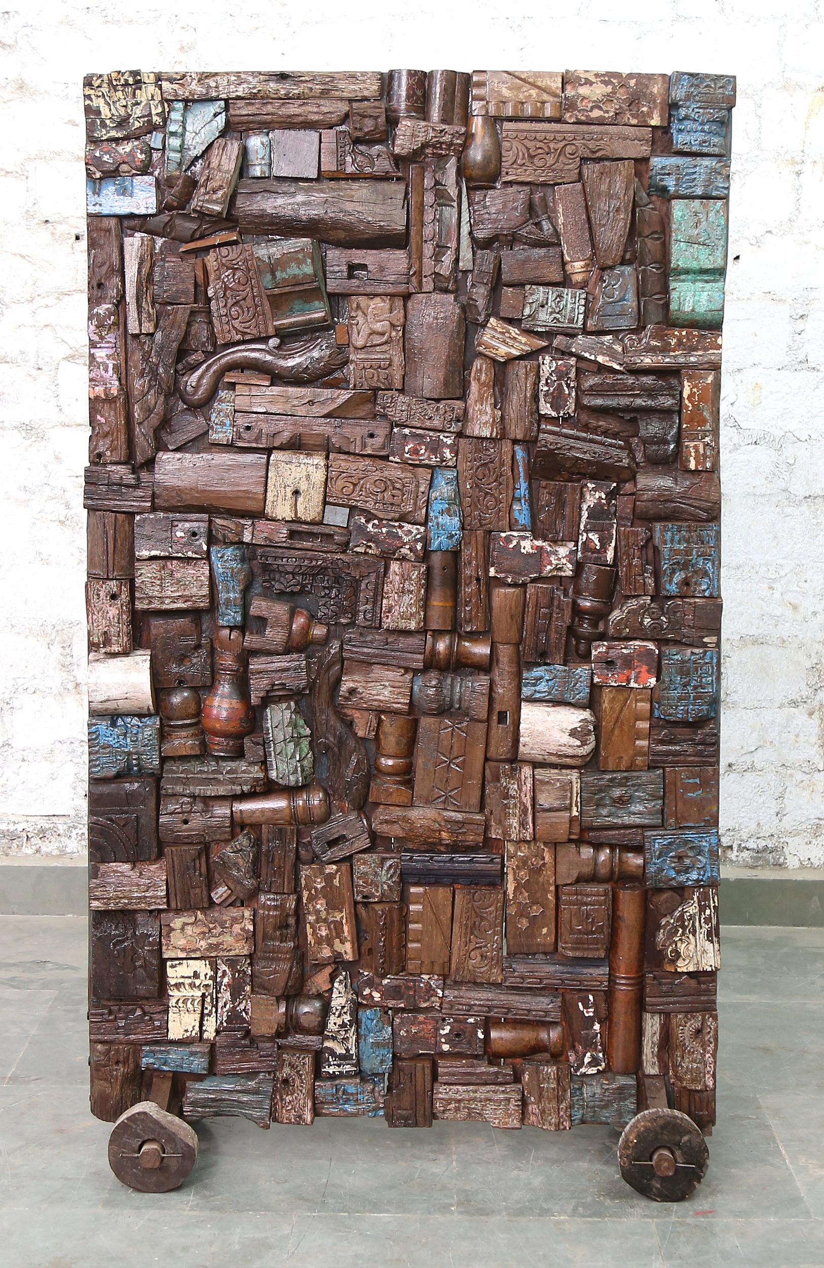 Indien massiver Raumteiler Teak VI-ED-023 antike Bruchstücke