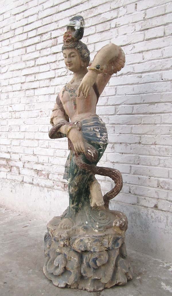 China 1940 Tänzerin Göttin prächtig bemalte Skulptur Holz antik