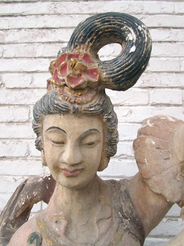 China 1940 Tänzerin Göttin prächtig bemalte Skulptur Holz antik