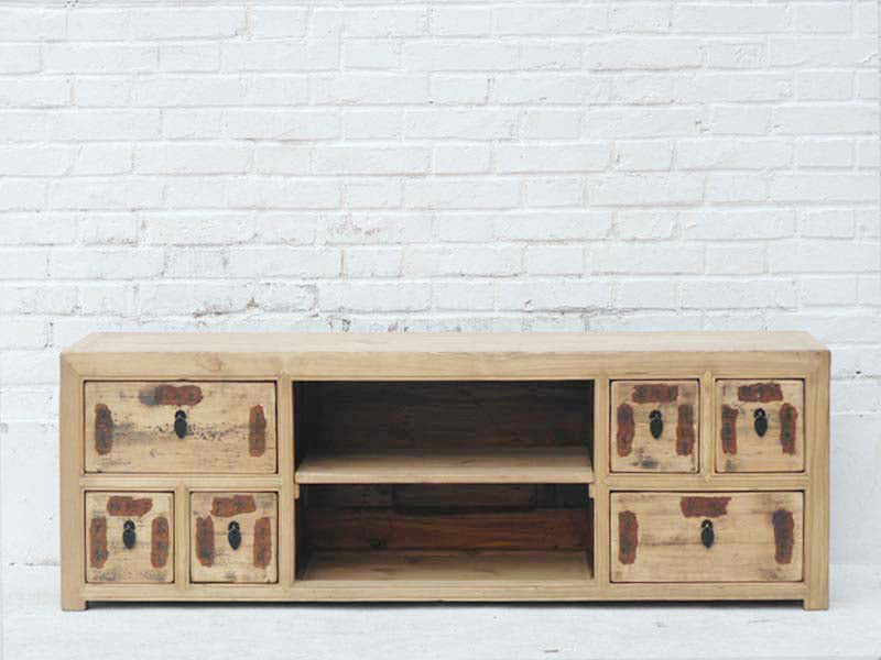 Luxury-Park Flache Kommode Lowboard aus Pinie – Ideal für Bildschirme, Chinesisches Design