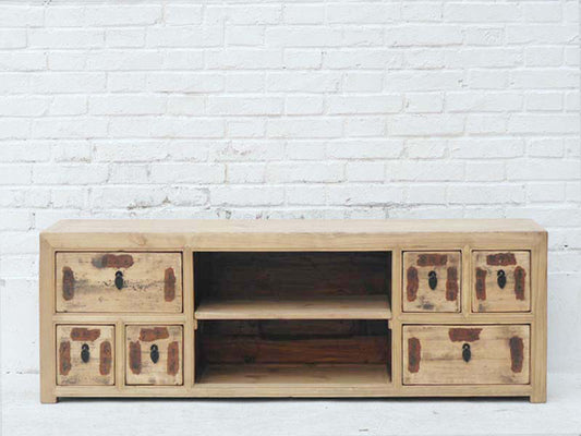 Luxury-Park Flache Kommode Lowboard aus Pinie – Ideal für Bildschirme, Chinesisches Design
