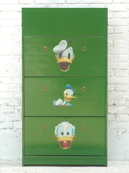 Kinderzimmer Schuhschrank Grün Pappel – Donald Duck Motiv
