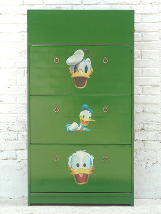 Kinderzimmer Schuhschrank Grün Pappel – Donald Duck Motiv